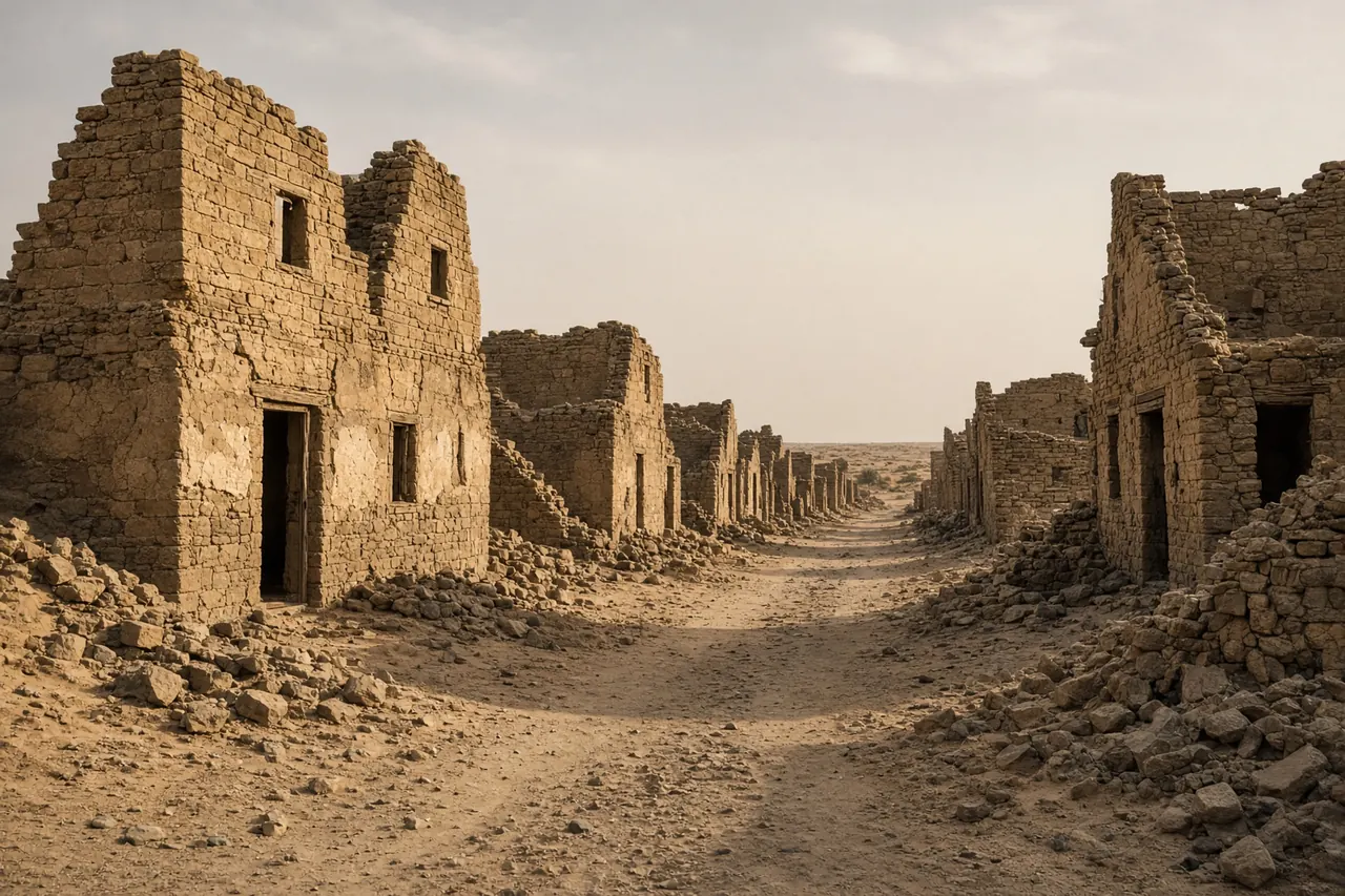 Weathered sandstone ruins at Kuldhara village.